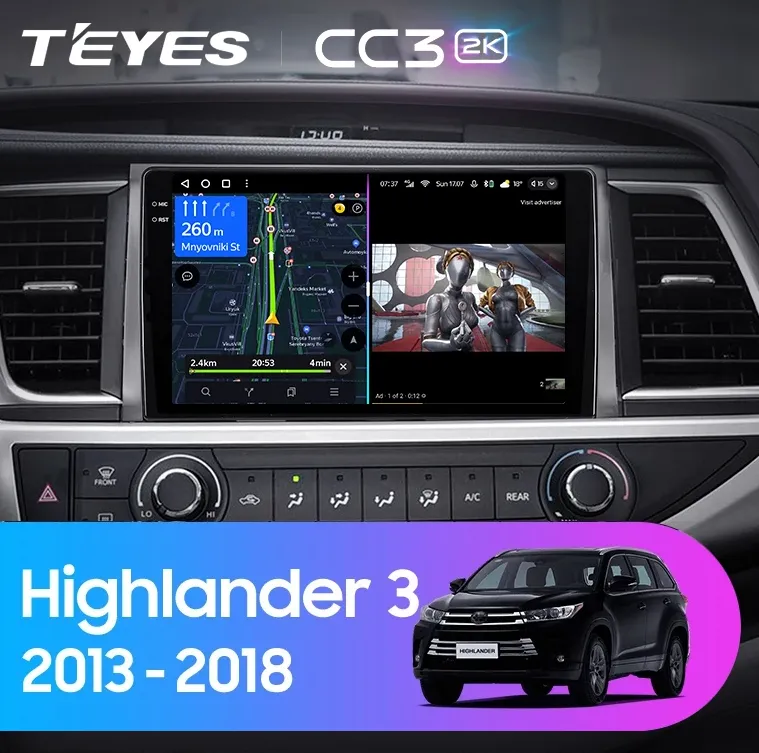 ШГУ Teyes CC3 2K 360 6/128 GB Toyota Highlander 3 XU50 2013-2018 10.2 - фото