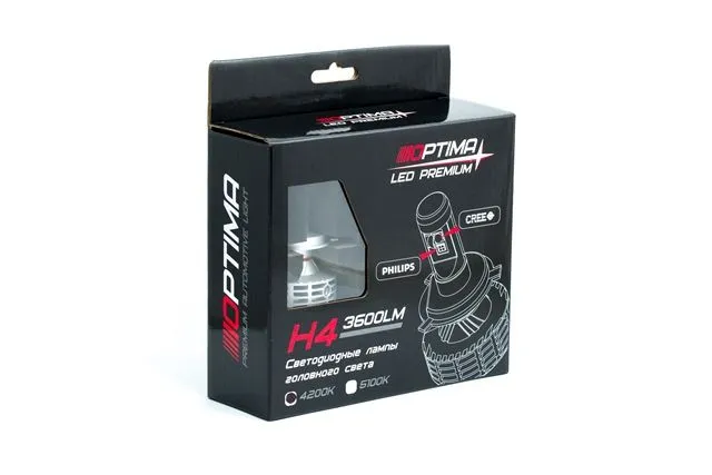 Светодиодные лампы Optima Premium H4 CREE X-ML2 3600 LM 9-36V 4200K - фото