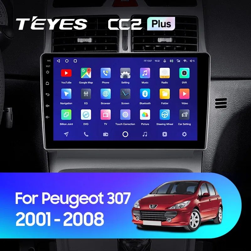 Комплект магнитолы TEYES CC2 Plus 9.0" для Peugeot 307 3C 2001-2008