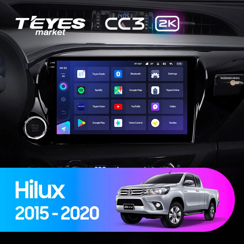 Комплект магнитолы TEYES CC3 2K 10.36" для Toyota Hilux VIII 2015-2020