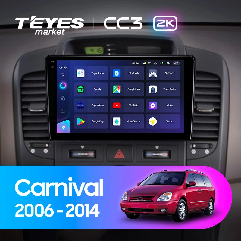 Комплект магнитолы TEYES CC3 2K 9.5" для Kia Carnival II 2006-2014