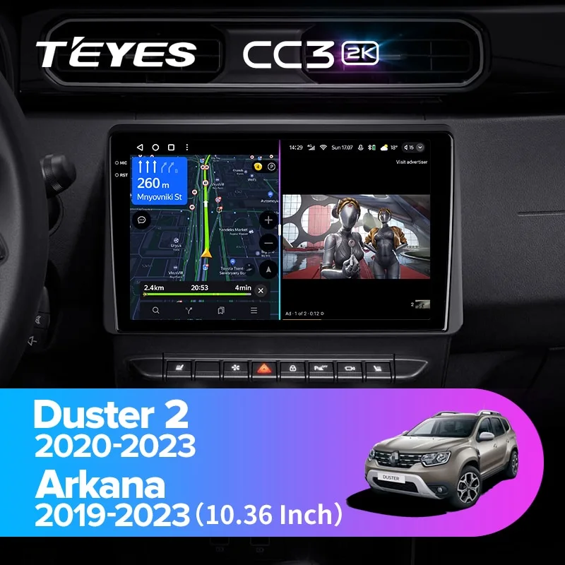 Комплект магнитолы TEYES CC3 2K 10.36" для Renault Duster II 2020-2023