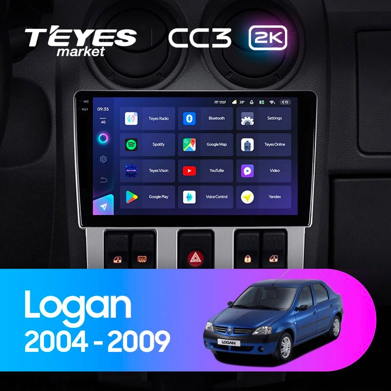 Комплект магнитолы TEYES CC3 2K 9.5" для Renault Logan I 2004-2009