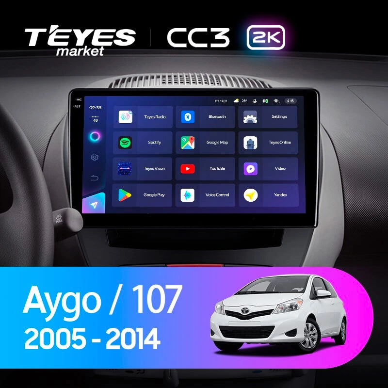 Комплект магнитолы TEYES CC3 2K 10.36" для Peugeot 107 I 2005-2014