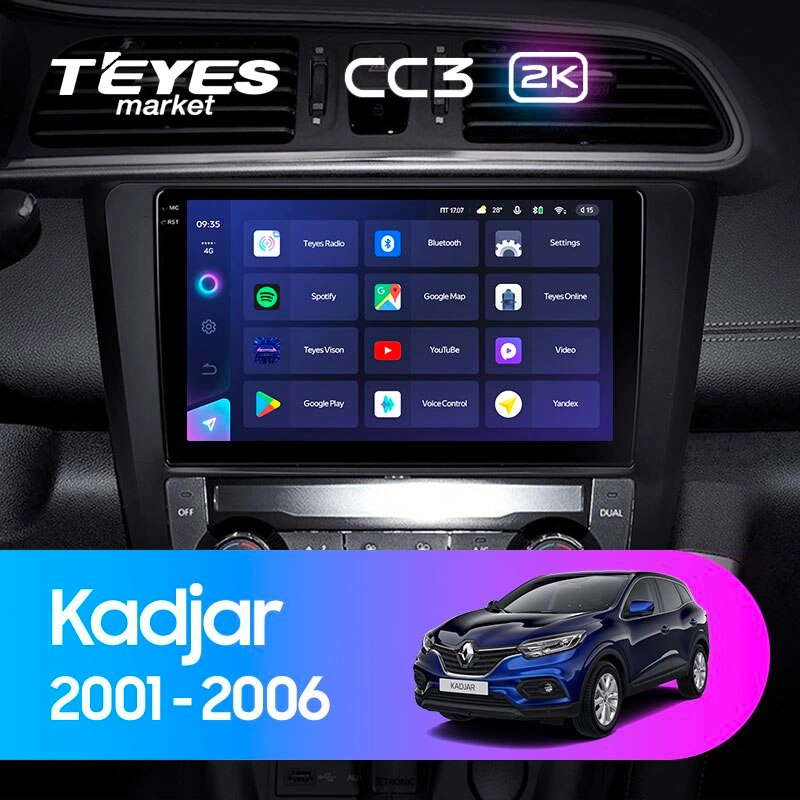 Комплект магнитолы TEYES CC3 2K 9.5" для Renault Kadjar I 2015-2018