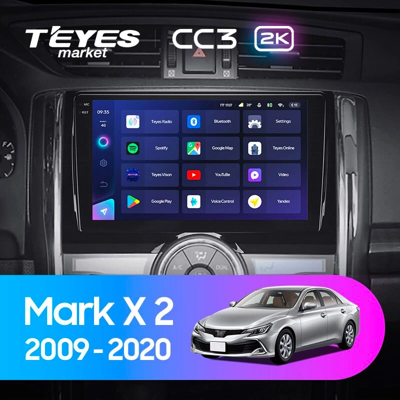 Комплект магнитолы TEYES CC3 2K 9.5" для Toyota Mark X II 2009-2019