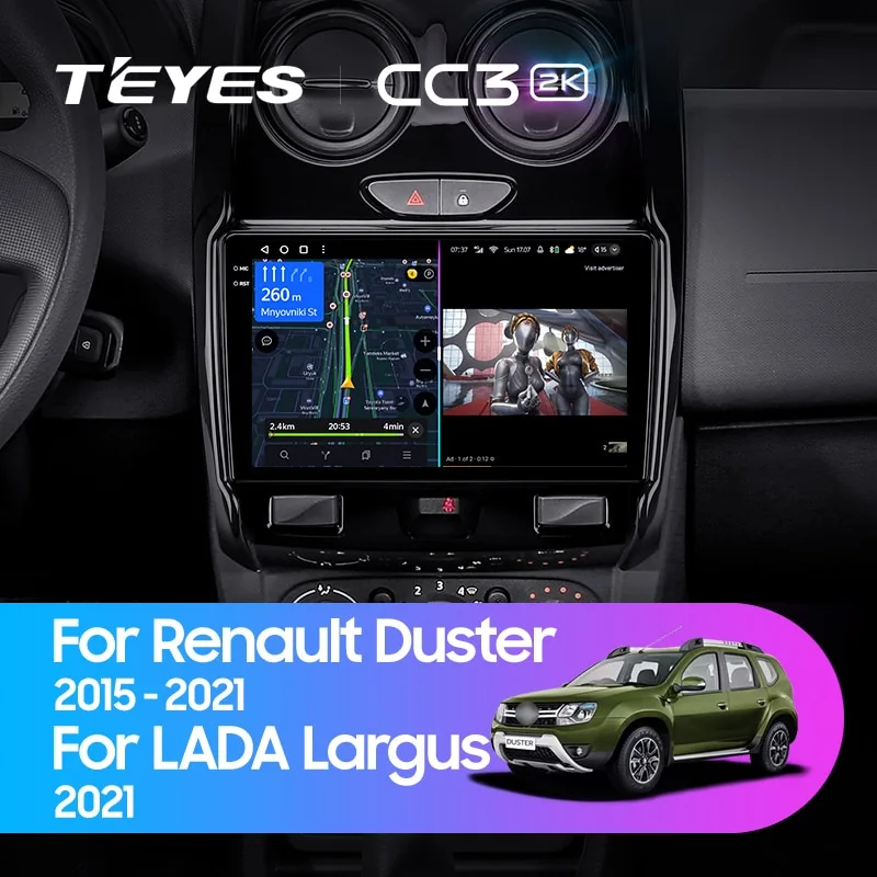 Комплект магнитолы TEYES CC3 2K 9.5" для Renault Duster I рестайлинг 2015-2021