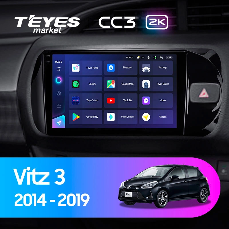 Комплект магнитолы TEYES CC3 2K 9.5" для Toyota Vitz III рестайлинг 2014-2020