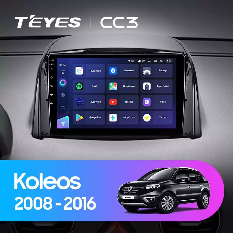 Комплект магнитолы TEYES CC3 9.0" для Renault Koleos I 2008-2016