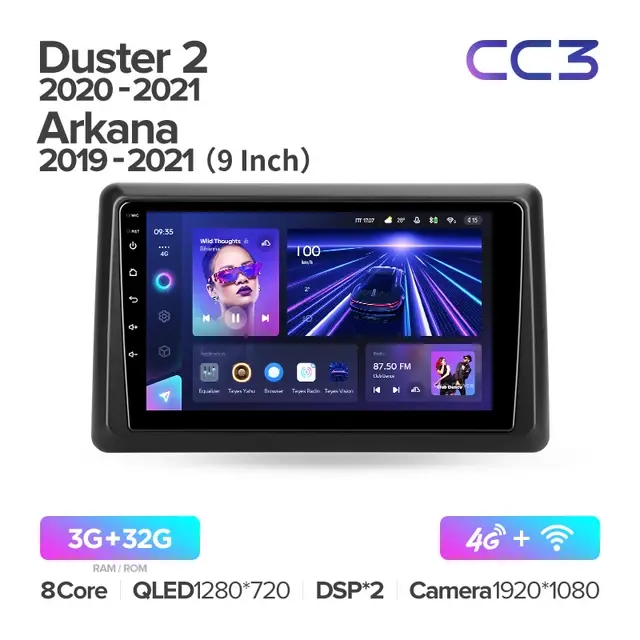 Комплект магнитолы TEYES CC3 9.0" для Renault Duster II 2020-2023