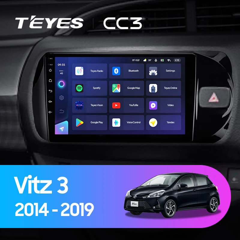 Комплект магнитолы TEYES CC3 9.0" для Toyota Vitz III рестайлинг 2014-2020