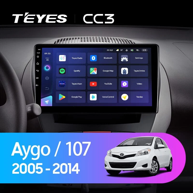 Комплект магнитолы TEYES CC3 10.2" для Peugeot 107 I 2005-2014
