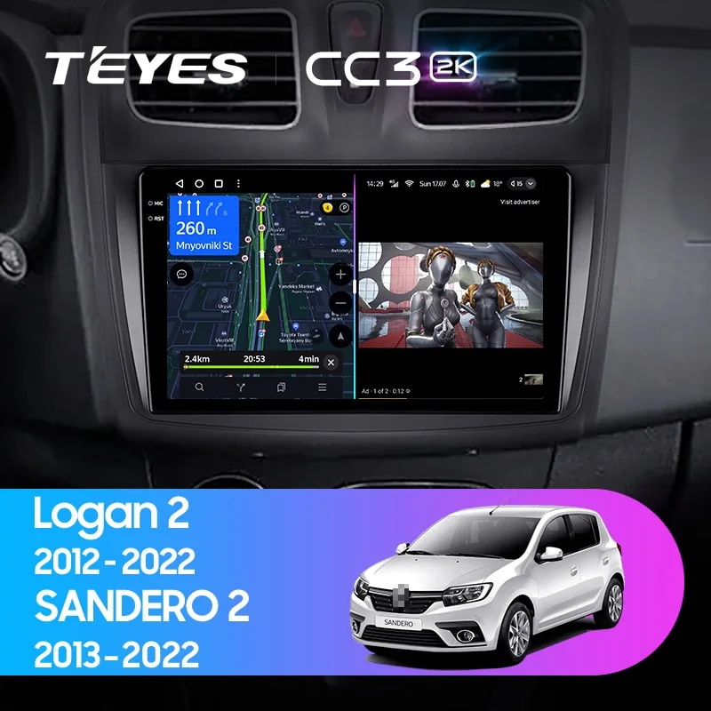 Комплект магнитолы TEYES CC3 2K 10.36" для Renault Logan II 2012-2018
