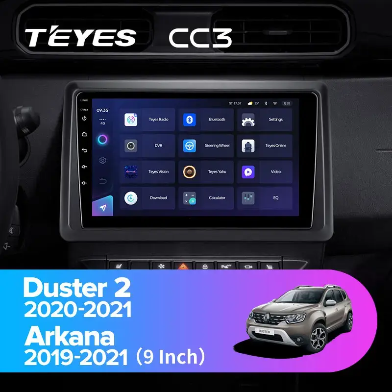 Комплект магнитолы TEYES CC3 9.0" для Renault Duster II 2020-2023