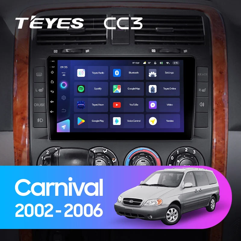 Комплект магнитолы TEYES CC3 9.0" для Kia Carnival I рестайлинг 2002-2006