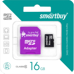 Карта памяти MicroSDHC Smart Buy 16GB class10 с SD