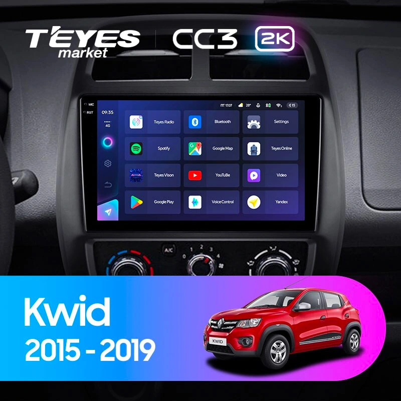 Комплект магнитолы TEYES CC3 2K 9.5" для Renault Kwid 2015-2019