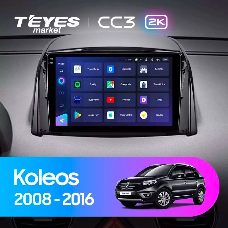 Комплект магнитолы TEYES CC3 2K 9.5" для Renault Koleos I 2008-2016