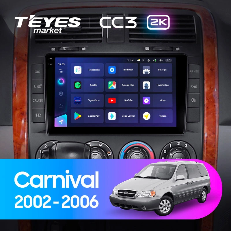 Комплект магнитолы TEYES CC3 2K 9.5" для Kia Carnival I рестайлинг 2002-2006