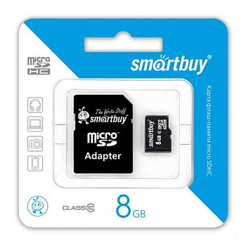 Карта памяти MicroSDHC Smart Buy 8GB class10 с SD